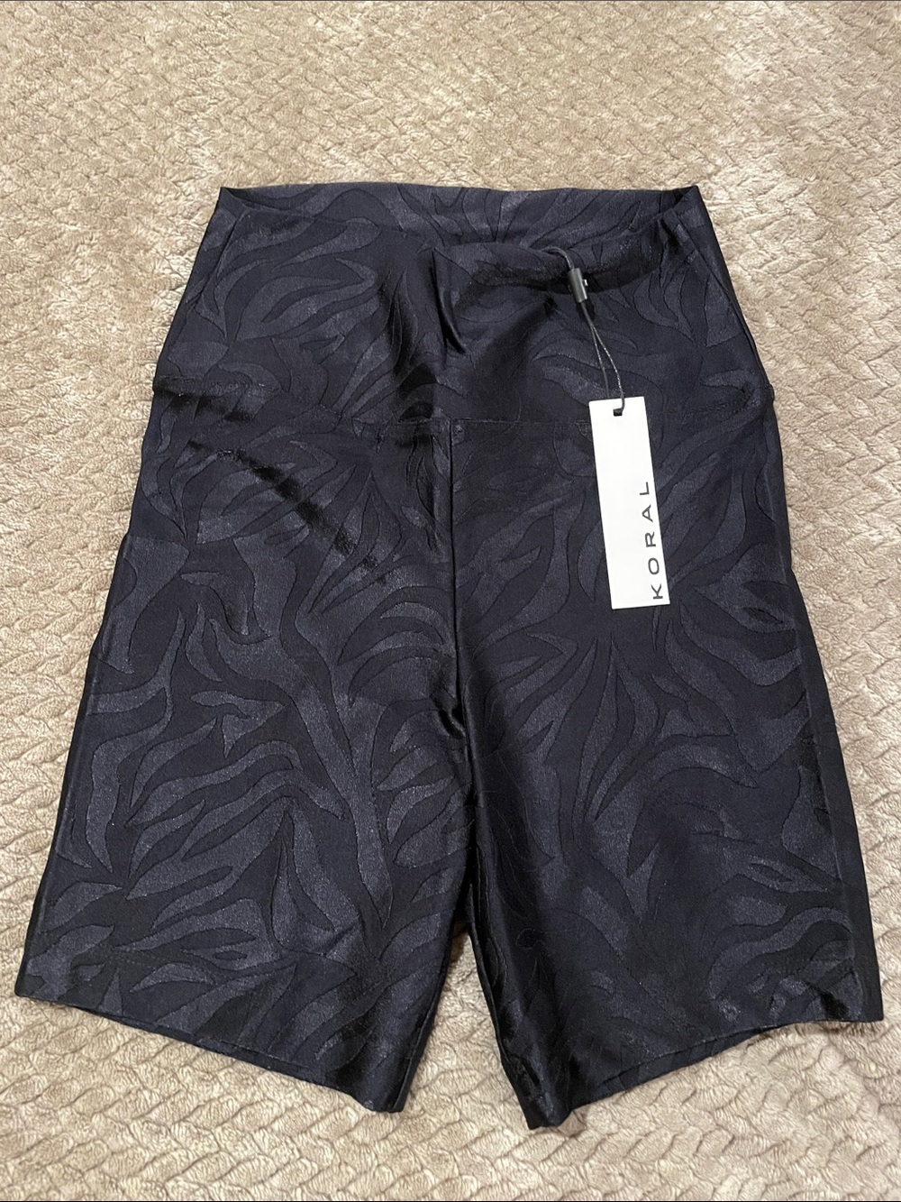Koral Tonal Jacquard High-Rise Bike Shorts in Black